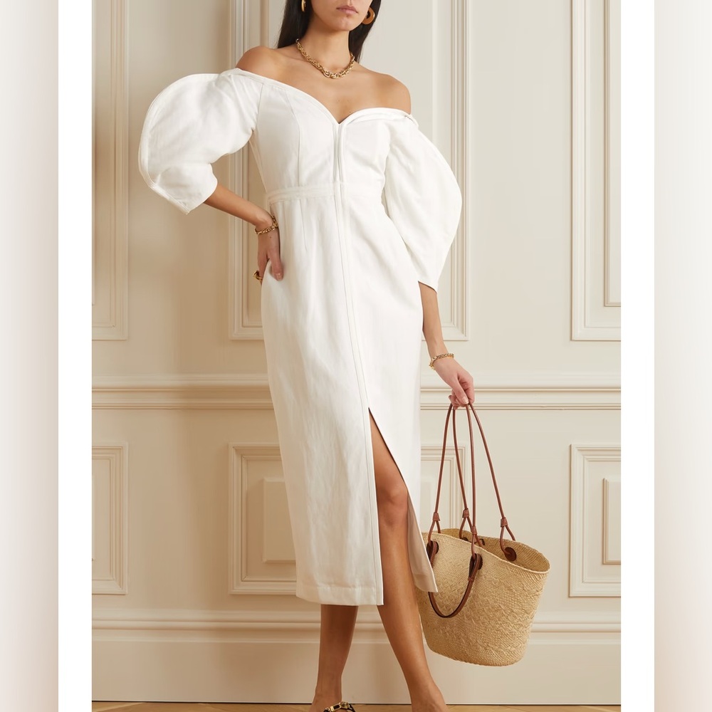 NWT Mara Hoffman Leonara off-the-shoulder Lyocell linen-blend midi dress sz 0